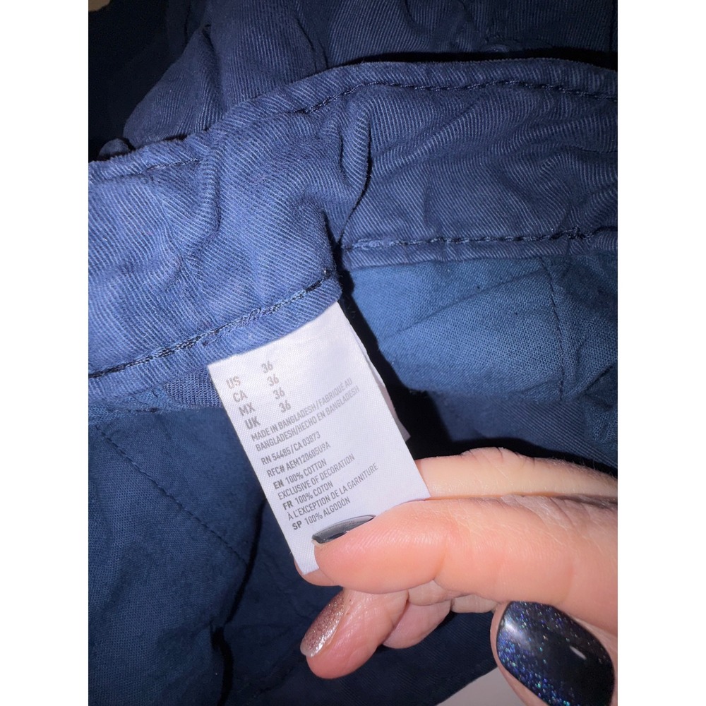 American Eagle Chino Shorts 36 Navy Blue Classic Fit Cotton Twill 9 Inch Inseam - Picture 5 of 7